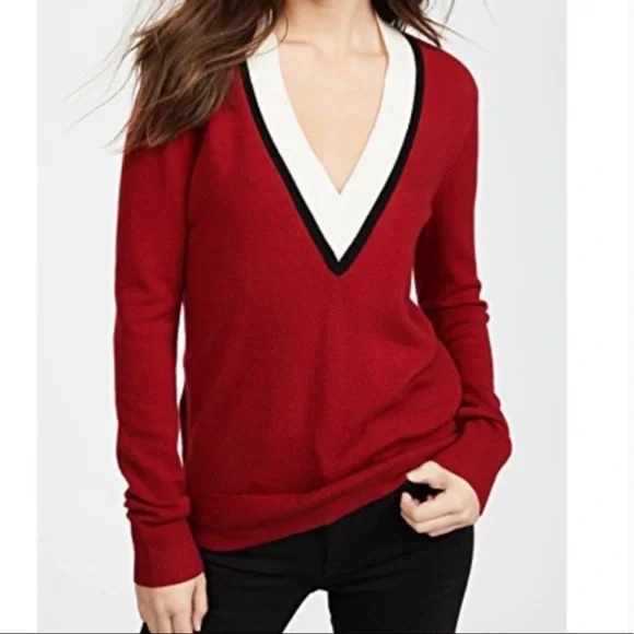 Veronica Beard Barrett Red Varsity Cashmere Sweater